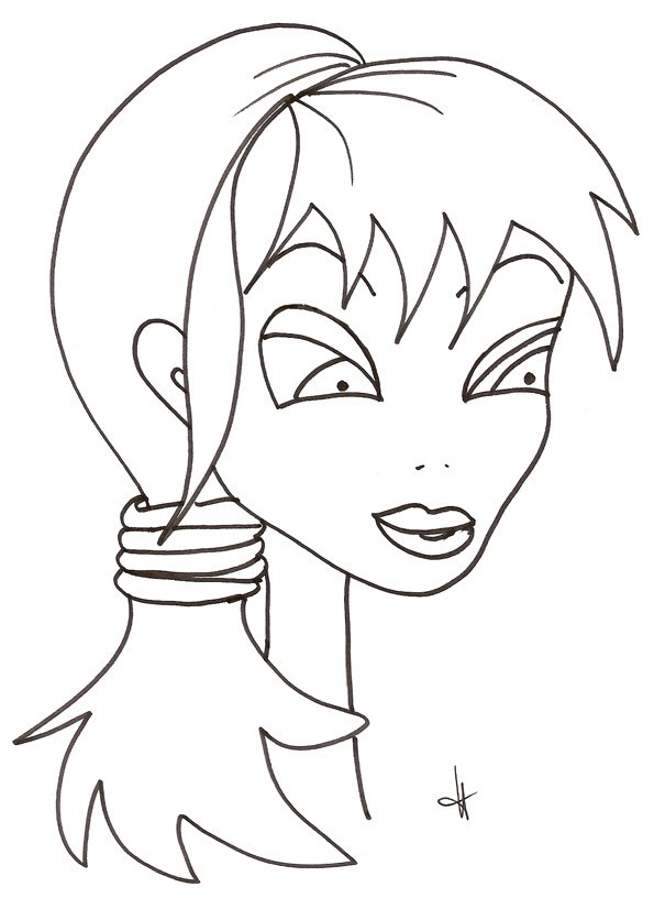 coloriage du visage de la fille aux cheveux attach&eacute;s en queue
