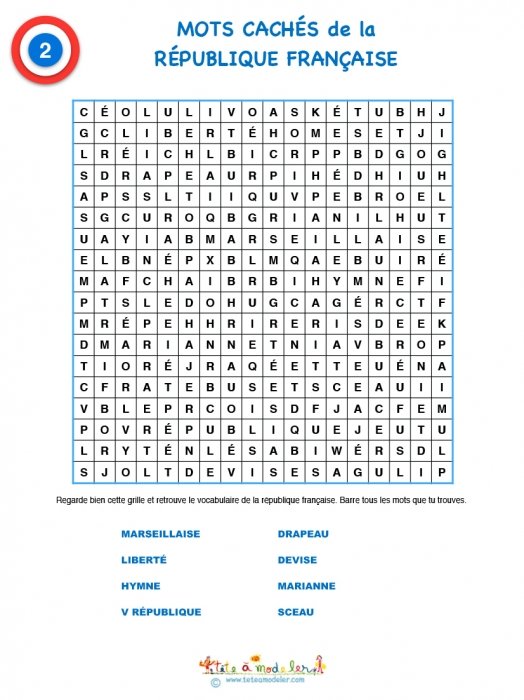 Grille mots cachés 2 République Française