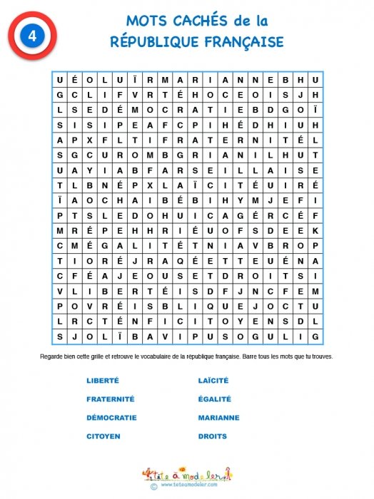 Grille 4 des mots cachés République