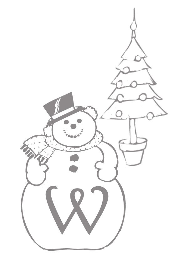 Coloriage alphabet bonhomme de neige : lettre "W"
