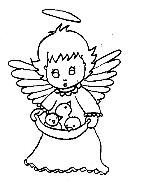 coloriage ange aux poussins

