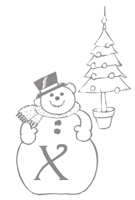 Coloriage alphabet bonhomme de neige : lettre "X"
