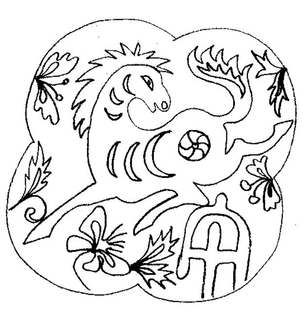 Coloriages cheval  chinois
