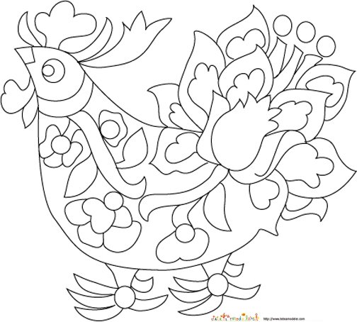 Coloriage coq du zodiac chinois