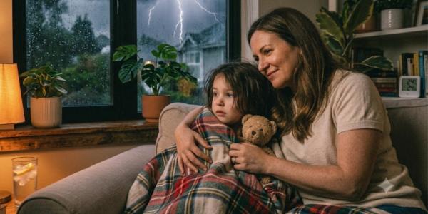 Orages jeudi et vendredi : les 6 phrases qui apaisent vraiment un enfant qui a peur du tonnerre, et le calcul éclair-tonnerre que tout le monde fait faux.