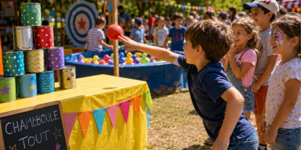Découvrez 30 idées de jeux de kermesse simples, rapides à mettre en place et adaptés à tous les âges : pêche à la ligne, chamboule-tout, course en sac, parcours, jeux d’eau et défis coopér