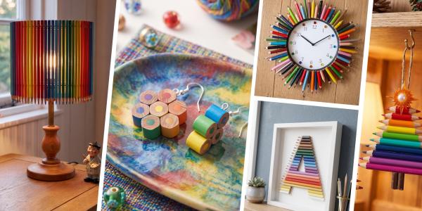 Sapin, horloge, lampe, bijoux, dessous-de-verre : 7 bricolages déco à réaliser avec des crayons de couleur, avec l'âge conseillé et les techniques pas à pas.