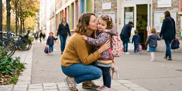 Pour un tout-petit, se séparer de vous fait croire que l'amour cesse. Les phrases qui rassurent vraiment à la première rentrée en maternelle, et le rituel qui apaise.
