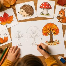 Découvrez nos tutoriels pour apprendre à dessiner l'automne facilement. Feuilles, arbres, hérisson, renard, écureuil, champignons, pommes et glands à dessiner étape par étape.