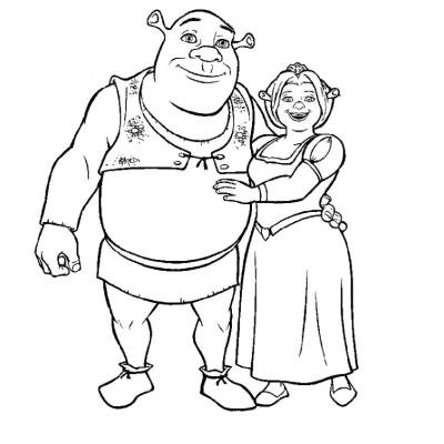 Coloriage de Shrek et Fiona