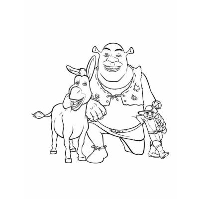 Coloriage de Shrek, l'Âne et le chat Potté
