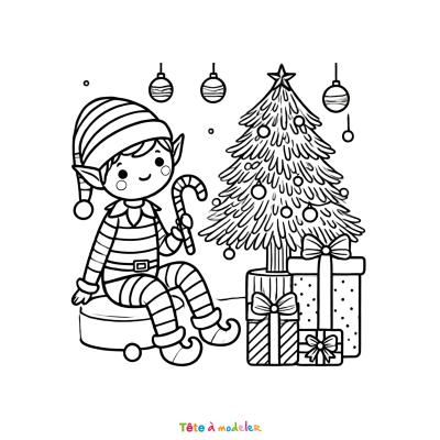 Coloriage d'un lutin farceur de Noël