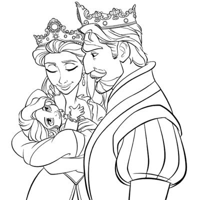 Un coloriage de Raiponce à proposer aux enfants qui aiment l'univers de Disney et de la princesse Raiponce. Page 7