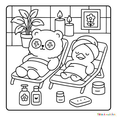 Retrouvez un mignon ?coloriage Coco Wyo à imprimer ?️gratuitement avec des amis qui se détendent au spa ✅