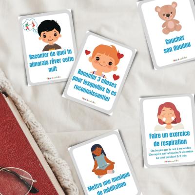 Imprimer gratuitement les cartes du sommeil pour aider les enfants à s'endormir. Ces 16 cartes sont à découper et à plastifier. Juste avant de dormir, tire en une, deux, trois ou même plus afin de tro