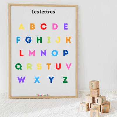 L'affiche des lettres de l'alphabet est à imprimer gratuitement afin de la proposer aux enfants. ls pourront ainsi en apprendre plus sur les lettres et sur l'alphabet. Ils aimeront sans doute utiliser