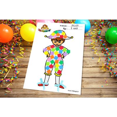 Découvrez une activité facile basée sur le coloriage et le collage sur le thème du carnaval.Imprimez notre motif Arlequin afin que les enfants puissent le décorer en le coloriant et en collant des