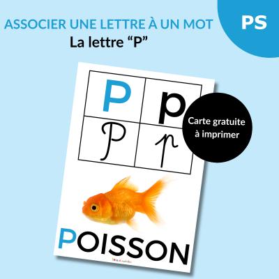 Une carte alphabet pour associer la lettre P à un mot : P comme Poisson