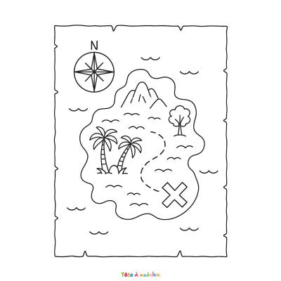 Imprime facilement cette carte au trésor en PDF pour une activité de coloriage ludique et créative.
