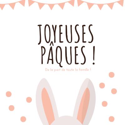 Carte Joyeuses Pâques avec de belles oreilles de lapin à imprimer gratuitement pour l'envoyer à la famille et aux amis afin de leur souhaiter de passer de joyeuses Pâques. Imprimez la carte sur du pap