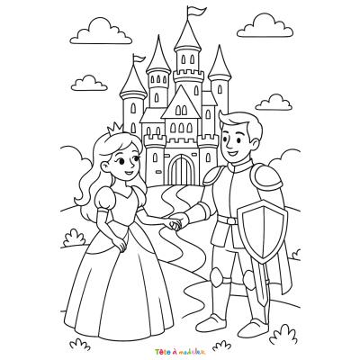 Retrouvez le coloriage du château de la princesse et du prince et imprimez aux enfants un joli dessin sur le thème des contes de fée.