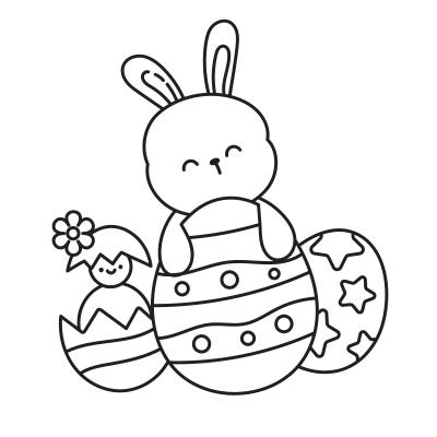 Retrouvez le Coloriage d'un lapin et un poussin avec des oeufs de Pâques et imprimez un dessin pour les enfants
