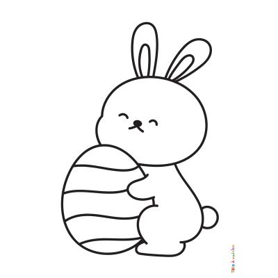 Retrouvez le coloriage d'un lapin avec un gros oeuf de Pâques dans les mains et imprimez aux enfants un dessin pour les fêtes de printemps.