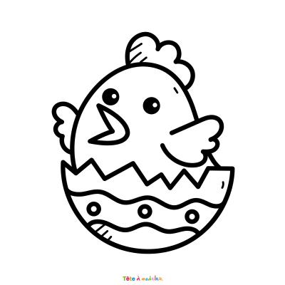 Retrouvez un Coloriage d'un poussin dans un oeuf de Pâques et imprimez un joli dessin pour les fêtes