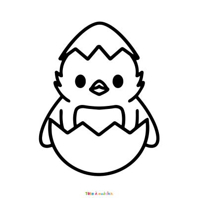 Retrouvez le coloriage d'un poussin de Pâques dans sa coquille et imprimez aux enfants un joli dessin pour cette belle fête de printemps