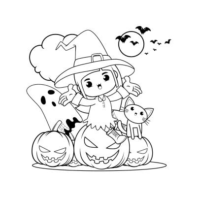 Dessin d'une sorcière d'Halloween à imprimer avec Tête à modeler
