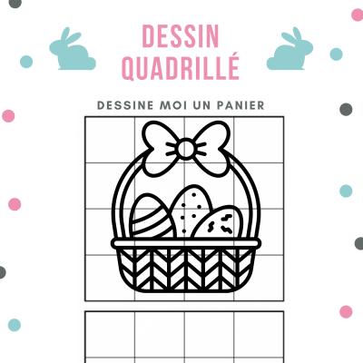 Découvre comment faire un dessin de panier de Pâques en t'aidant du quadrillage.

Comment faire ? Il suffit de bien observer le modèle du panier puis de recopier à l'identique sur le quadrillage du 