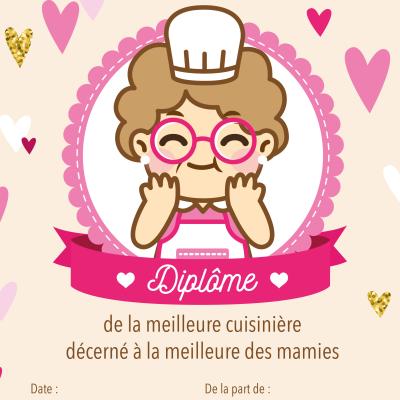 Si vous cherchez un diplôme pour une mamie qui aime cuisiner, pâtisser, etc, alors vous êtes au bon endroit. Il suffit de l'imprimer et de le remplir pour l'offrir aux grands-mères. Vous pouvez aussi 