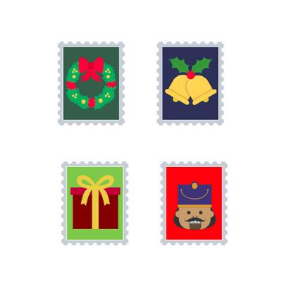 Faux timbres sur le thème de Noël et du Père Noël. Ces faux timbres de Noël permettront de décorer les lettres ou les enveloppes envoyées au Père Noël ou aux amis e