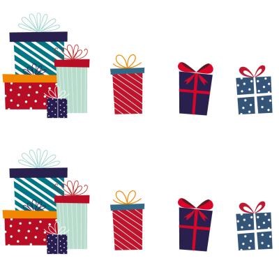 Imprimez des images de Noël, des images de cadeaux de Noël de  tailles et de couleurs différentes à imprimer, à découper et à coller.