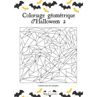Un jeu de coloriage géométrique : le dessin est composé de formes géométriques délimitées par des traits. Seuls les triangles doivent être coloriés pour révéler  l'image . Jeu à imprimer gratuit.