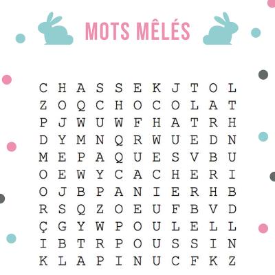 Un Jeu de mots mêlés de niveau facile où il faut retrouver les mots de Pâques cachés dans cette grille.