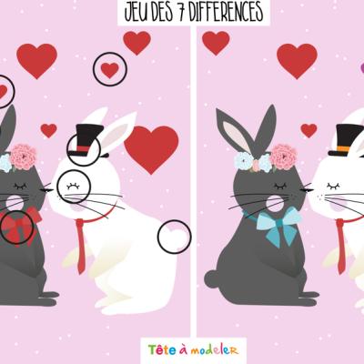 La réponse au jeu de Saint Valentin très drôle à faire durant la Saint Valentin ! Il faudra trouver les 7 différences entre l'image de droite et l'image de gauche. Imprimez la feuille et proposer à vo