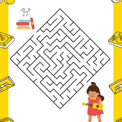Imprimez gratuitement ce jeu de labyrinthe pour la Fête de la musique ou pour une semaine sur le thème de la musique. Trouve ton chemin à travers le labyrinthe pour aider la petite fille à trouver ses