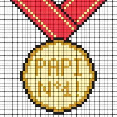 Voici un modèle de Pixel Art à imprimer gratuitement afin de l'offrir à papi pour la Fête des grands pères. Il aura ainsi une belle médaille pour montrer que c'est le meilleur papi. Il vous suffira de