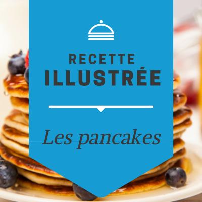 Recette des crèpes anglaises, les pancakes. Recette illustrée de visuels pour les plus jeunes. Une recette facile à faire pour préparer les célèbres crêpes anglaises : les pancake