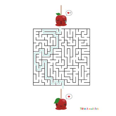 La réponse au labyrinthe de Saint Valentin très drôle à faire durant la Saint Valentin ! Aider la pomme d'amour à trouver son amoureux afin qu'ils soient rassemblés pour toujours. Imprimez la feuille 