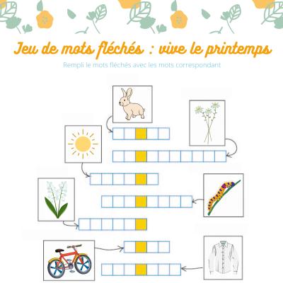 Dans le jeu de mots fléchés il faut trouver des mots en fonction du nombre de cases et de l'indice qui se trouve en début de mot ! Ces jeux de Mots fléchés sur le printemps sont gratuits. Ils permette