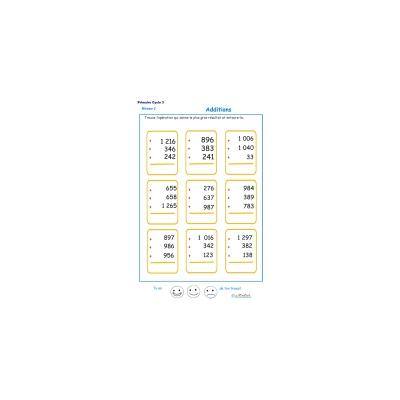 Exercices d'additions pour les enfants du cycle 3 primaire : CE2 - CM1 - CM2