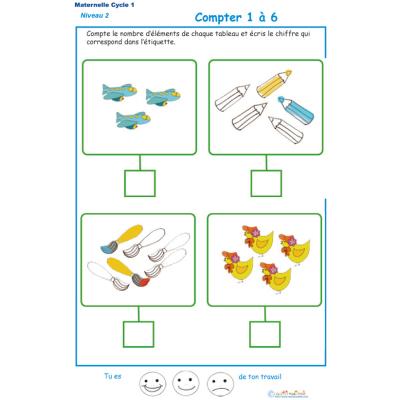 Imprimer l' Exercice 7 de l'ardoise pour apprendre &agrave; compter les avions, crayons, pinceaux, poussins 