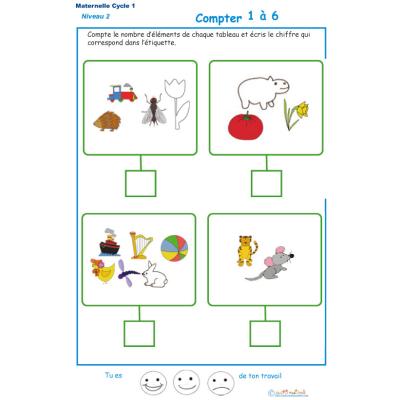 Imprimer l' Exercice 11 de l'ardoise pour apprendre &agrave; compter les animaux, l&eacute;gumes et objets divers 
