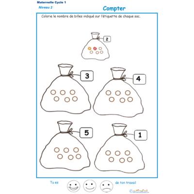 Exercice 1 pour compter et colorier le bon nombre de billes
