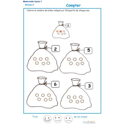 Exercice 2 pour compter et colorier le bon nombre de billes