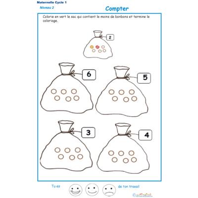 Exercice 4 pour compter et colorier le bon nombre de billes