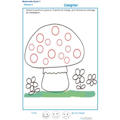 Exercice 3 pour compter et colorier le bon points sur le champignon 1 