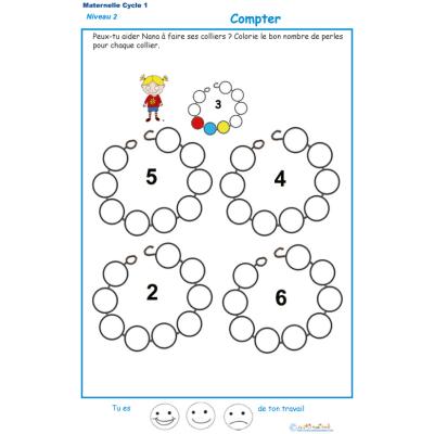 Exercice 1 pour compter et colorier les perles du collier de Nana